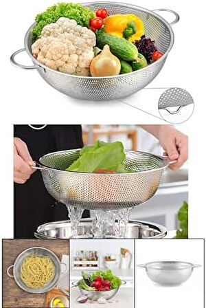 Paslanmaz Çelik 22cm Çift Kulplu Sepet Süzgeç, Salata Süzgeci Meyve Süzgeci, Makarna Süzgeci - Paslanmaz Çelik Çift Kulplu 22cm Sepet Süzgeç