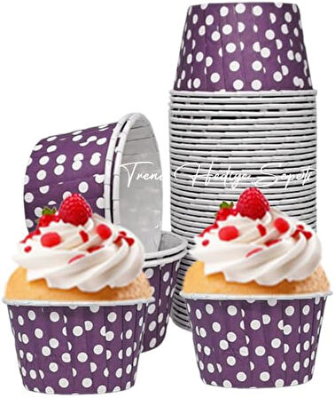 Hediye Sepeti 50'li Mor Puantiyeli Muffin Kek Kalıbı, Kek Kapsülü Cupcake Kalıbı, Airfryer Uyumlu