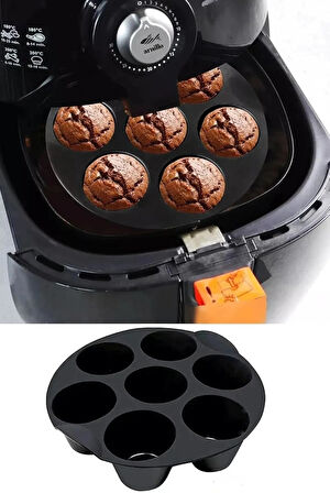 Airfryer Silikon 7'li Muffin Kek Kalıbı - Kek ve Çörek Pişirme Kabı Silikon Kalıp Siyah - (BPA Free)
