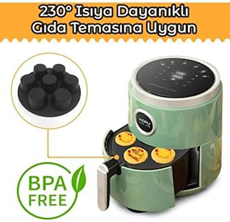 Airfryer Silikon 7'li Muffin Kek Kalıbı - Kek ve Çörek Pişirme Kabı Silikon Kalıp Siyah - (BPA Free)