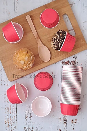 Hediye Sepeti 50'li Kırmızı Muffin Kek Kalıbı, Kek Kapsülü Cupcake Kalıbı, Airfryer Uyumlu