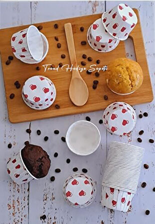 Hediye Sepeti 50'li Kalpli Muffin Kek Kalıbı, Kek Kapsülü Cupcake Kalıbı, Airfryer Uyumlu