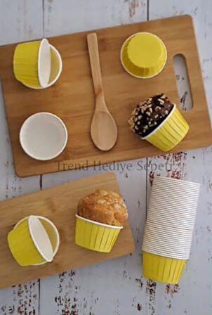 Hediye Sepeti 50'li Sarı Muffin Kek Kalıbı, Kek Kapsülü Cupcake Kalıbı, Airfryer Uyumlu