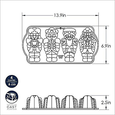 Ware Pişirme Kalıbı Nutcracker Cakelet Pan Alüminyum Gri, 35,6 cm x 17,5 cm, NW 92977
