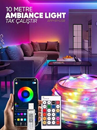 LED Pixel Rgb Magic Peri ışık - 5v Usb Girişli, Bluetooth Uygulamalı, Uzaktan Kumandalı, Müziğe Duyarlı, Suya Dayanıklı, Parti, Yılbaşı, Doğum Günü, Eğlence için (10 Metre)