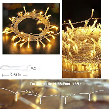 10 Metre Fişli Sarı Led Işık Noel Yılbaşı Ağacı Işığı Led Ampül Çam Ağacı Balkon Merdiven Salon Yada Oda Süslemelerinde Kullanıma Uygun 220v Prizden Enerjisini Alır (10-Metre)