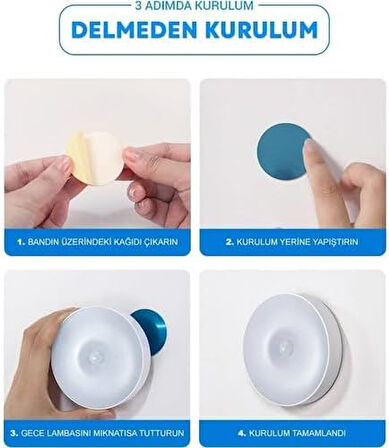 LED Hareket Sensörlü Ledli Gece Lambası Şarj Edilebilir, Taşınabilir 4000k Günışığı (3 Adet)