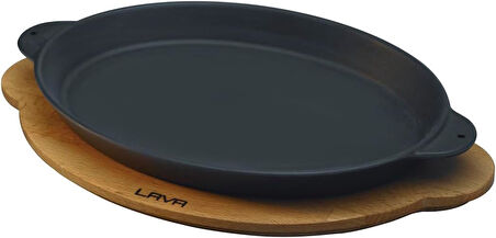 Pişirme Kabı LV ECO FT 1824 T10 K4 Fajita Plaka, Oval, Integral Metal ve Ahşap Plaka, Ölçüler 18 x 24 cm, Dökme Demir, Siyah