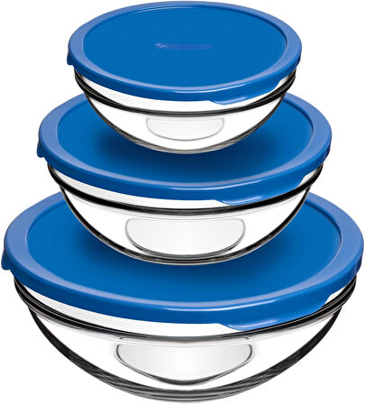 Chefs Kapaklı Cam Saklama Kabı Mavi 3'lü Set, 97314Z00