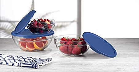 Chefs Kapaklı Cam Saklama Kabı Mavi 3'lü Set, 97314Z00