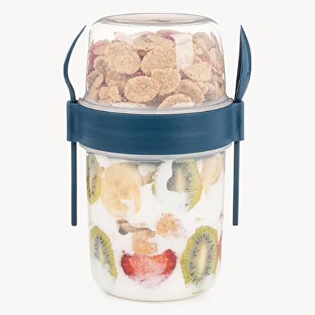 ml Take-go Kaşıklı Hazneli Meyveli Müsli Kabı Piknik Iş Yoğurt Süt Bardağı Kapaklı ve Kaşıklı Kahvaltı Bardakları, Tahıl Tepesi Yulaf Ezmesi Granola (Gece Mavisi)