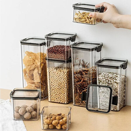 Akrilik Kilitli Kare Saklama Kabı 1300ml 3 Adet, 1300ml 3'lü Kilitli Saklama Kabı