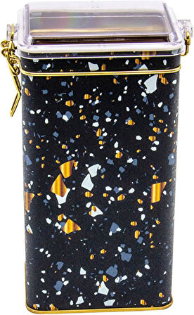 Terrazzo Black Desenli Dikdörtgen Metal Saklama Kabı 8x10 Cm (Terrazzo Black)