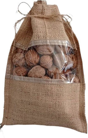 Ceviz Çuvalı, Organik Çuval, Naturel Kuruyemiş Çuvalı, Keten Çuval, Dekoratif Organik Çuval, Şeffaf Pencereli, 21 Cm-32 Cm, 10 Adet, 1 Kg Ürün Taşır.