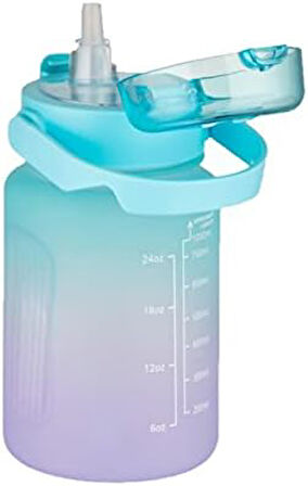 1000 ml Pipetli/Pipetsiz Kullanım Çift Renk SoftTouch Motivasyon Matarası Sticker Hediyeli