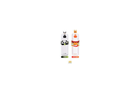Diller 480ml Sevimli Hayvanlar Süslü Pipetli/Pipetsiz El Askılı Paslanmaz Çelik Termos (Puppy Party)