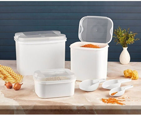 Ahmet Masal Un Ve Bakliyat Kabı 10 Lt + 4,5 Lt + 1,6 Lt Beyaz Saklama Kabı Kürek, Beyaz-2959