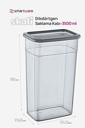 6'Lı Set Skali Dikdörtgen Saklma Kabı Antrasit 3500 ML