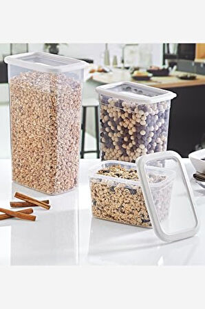 4'Lü Set Skali Dikdörtgen Saklama Kabı Beyaz (4'şer adet 1210 ml, 2350 ml, 3500 ml)
