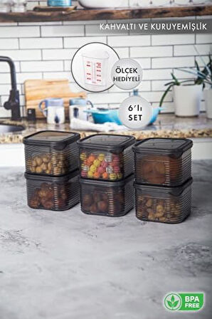 HOME Erzak Saklama Kabı Sızdırmaz Kapak6'lı Set Füme -(Ölçü Kabı Hediyeli)