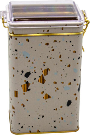 Terrazzo Cream Desenli Dikdörtgen Metal Saklama Kabı 8x10 Cm (Terrazzo Cream)