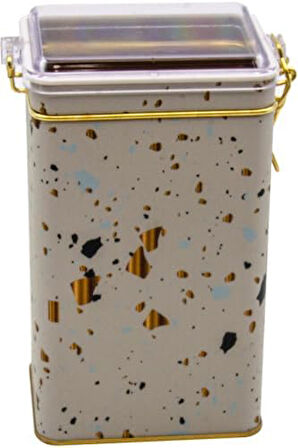 Terrazzo Cream Desenli Dikdörtgen Metal Saklama Kabı 8x10 Cm (Terrazzo Cream)