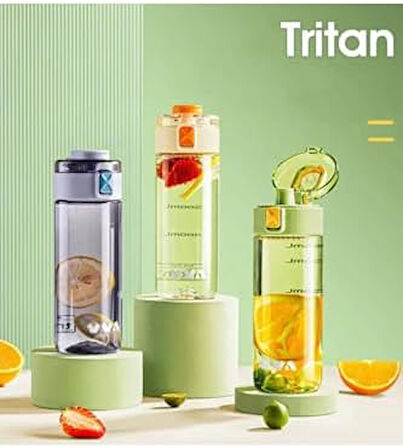 450ml Taşıma Kulplu Kilitlenebilir Kapak Ölçü Skalalı Rahat İçim Tritan Spor Matara (Yeşil)