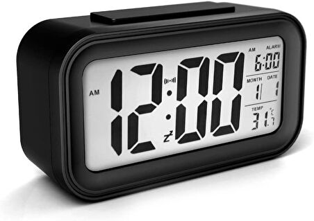 LCD Dijital Alarmlı, Gece Görüşlü Masa Saati, Termometreli Çalar Saat