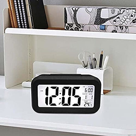 LCD Dijital Alarmlı, Gece Görüşlü Masa Saati, Termometreli Çalar Saat