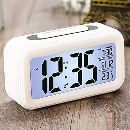LCD Dijital Alarmlı, Gece Görüşlü Masa Saati, Termometreli Çalar Saat
