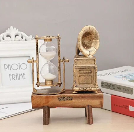 Gramafon Kum Saati Retro Vintage Müzik Severler için Ev Masaüstü Dekorasyon Doğum Günü Noel Yeni Yıl Hediyeleri 15cm (Gramafon)