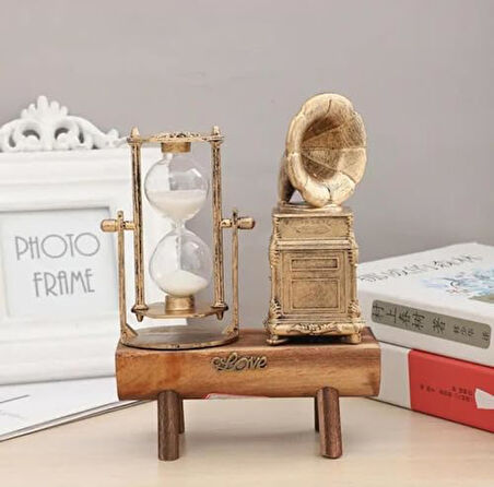 Gramafon Kum Saati Retro Vintage Müzik Severler için Ev Masaüstü Dekorasyon Doğum Günü Noel Yeni Yıl Hediyeleri 15cm (Gramafon)