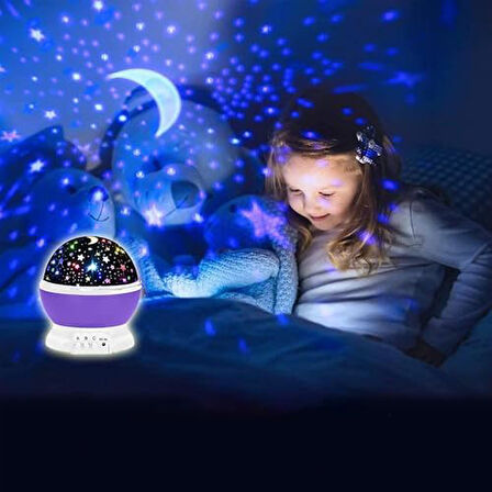Star Master Masa Lambası, Gökyüzü Projeksiyon Gece Lambası, Yıldızlı Gece Lambası, Dekoratif ve Şık Tasarım (Mor)