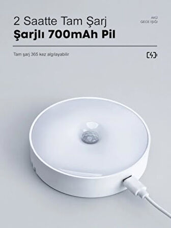 LED Hareket Sensörlü Ledli Gece Lambası Şarj Edilebilir, Taşınabilir 4000k Günışığı (1 Adet)