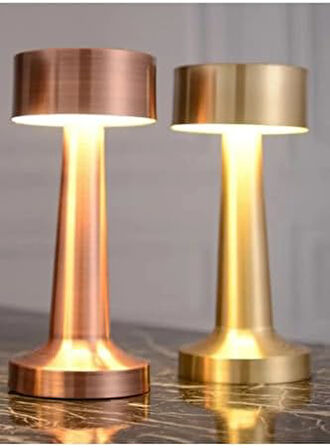 LED Şarj Edilebilir Taşınabilir Masa Lambası - Dokunmatik Aç/Kapa ve Parlaklık Ayarı, 3 Renk Seçeneği (Gold, Dalya)