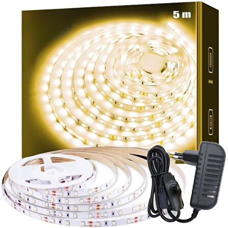 Sb-6501 Şerit Led Işık Aydınlatma Seti Aç/kapa Butonlu, Adaptörlü, Mutfak Tezgah, Çalışma Masası, Dolap ve Raf Işıklandırma, Dekoratif Aydınlatma (Gün Işığı, 500 Cm)
