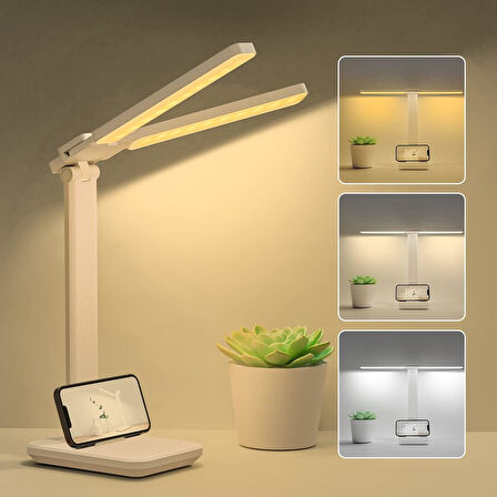 Çift Kafa Masa Lambası LED Kısılabilir, Kademesiz Karartma 3 Renk Sıcaklığı Seviyeleri Göz Koruması LED Masa Lambası, USB Portu Masa Lambası Çocuklar, Yatak Odası Ofis için Dokunmatik Kontrol Masa Lambası