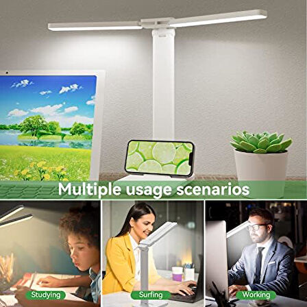 Çift Kafa Masa Lambası LED Kısılabilir, Kademesiz Karartma 3 Renk Sıcaklığı Seviyeleri Göz Koruması LED Masa Lambası, USB Portu Masa Lambası Çocuklar, Yatak Odası Ofis için Dokunmatik Kontrol Masa Lambası