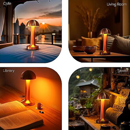 Modern Taşınabilir Masa Lambası, Şarj Edilebilir Batarya, LED, 24 Saate Kadar Uzun Kullanım Süresi, Şık Restoranlar/Yatak Odası/Akşam Yemeği/Kahve Masası 3 Seviye Parlaklık, Metal - Bakır Renk