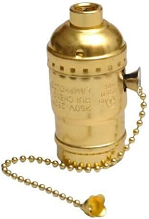 Nostalji Aydınlatma Zincir Ipli Sarı Metal Duy, E27 Duy Rustic Ampul Abajur Lambader Için
