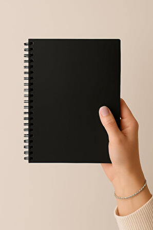Tanıtım Çizgisiz Spiralli Defter, A5 Boyut (15x21 cm), 60 Yaprak, 90gr. Ivory Kağıt, Ofis İçin Uygun, Planlayıcı (Siyah)