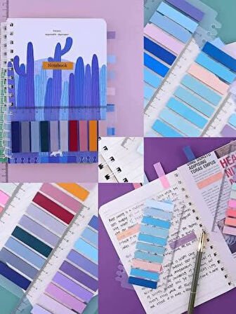 Post İt 10 Renkli 200 Yaprak Şeffaf Yapışkan Not Kağıtları Sticky Notes Etiket Not Defteri Kitap Ayracı Gökkuşağı Serisi (Renkli Yaz)