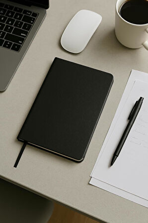 Tanıtım Defter, Çizgisiz Defter, Siyah Termo Deri Kapaklı Çizgisiz Defter, 128 Yaprak A5 Defter, Ofis ve Kırtasiye, Plan, Notebook (14cm x 21 cm)