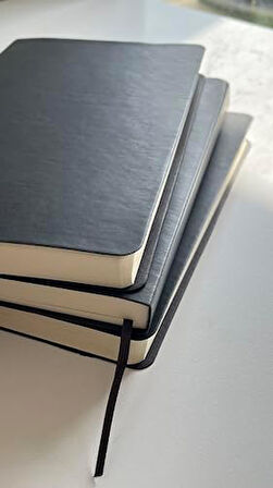 Tanıtım Defter, Çizgisiz Defter, Siyah Termo Deri Kapaklı Çizgisiz Defter, 128 Yaprak A5 Defter, Ofis ve Kırtasiye, Plan, Notebook (14cm x 21 cm)