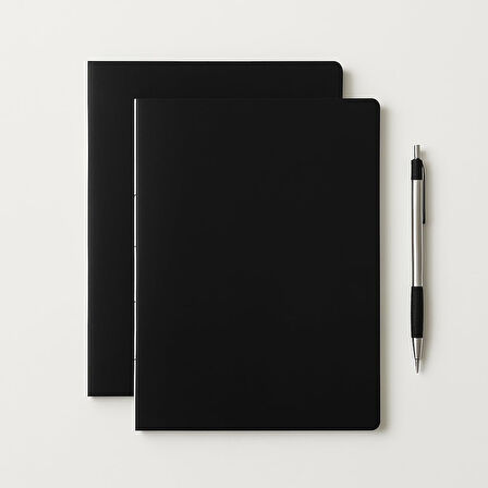 Tanıtım Özel Tasarım Siyah Kraft Kapaklı A4 Defter - 180 Derece Açılabilir, Sırtı Dikişli,%100 El İşçiliği, Ofis, Okul, Günlük Kullanım İçin İdeal Defter (Çizgisiz)