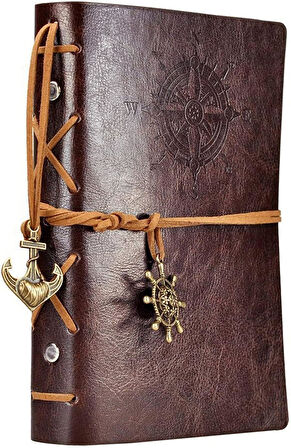 Retro Vintage Denizcilik Defteri Klasik PU Deri Kapak Not Defteri Seyahat Günlüğü Seyahat Dergisi Doldurulabilir Eskiz Defteri Spiral Halka Binder Günlüğü Boş Sayfalar, Astarsız Kağıt, Retro Kolye, Klasik Kabartmalı (130x185 mm, Kahve)