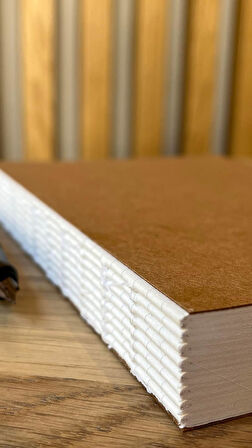 Tanıtım Özel Tasarım Kraft Kapaklı A5 Çizgili Defter - 180 Derece Açılabilir, Sırtı Dikişli,%100 El İşçiliği, Ofis İçin İdeal, Planlayıcı (Çizgili)