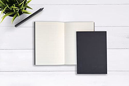 Tanıtım 4 Adet Çizgili Terzi Dikişli Defter, A5 Boyutunda, Ofis İçin İdeal, Planlayıcı (Siyah Kapak Tasarımı)
