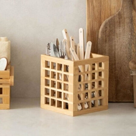Mutfak Bambu Kare Modern Tasarımlı Kare Kaşıklık 131315 Cm