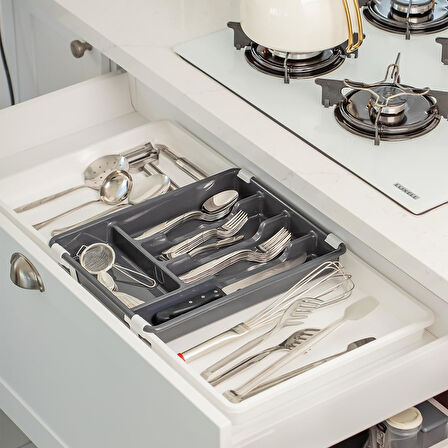 Çok Fonksiyonlu Çift Açılır Kaşıklık Çekmece İçi Ayarlanabilir Pratik 5 Bölmeli Organizer